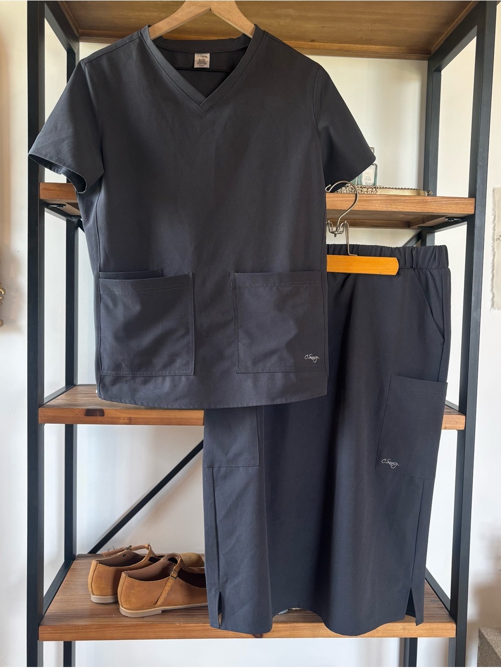 C Saucy Pewter Scrub Set Small Top, Medium Skirt!